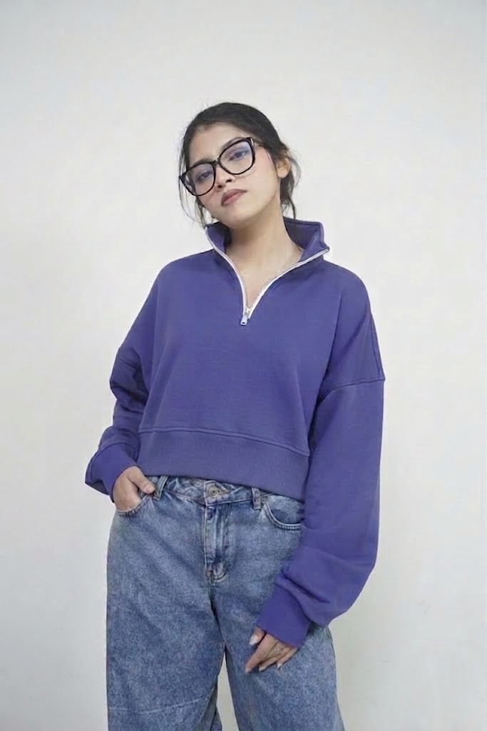 Premium Regular Fit Semi-Cropped H/Neck Zip Up Sweatshirt